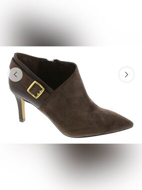Vince Camuto Kreitha Rootbeer Mixed Media Pointed Toe Booties NWOB 37.5 / 7